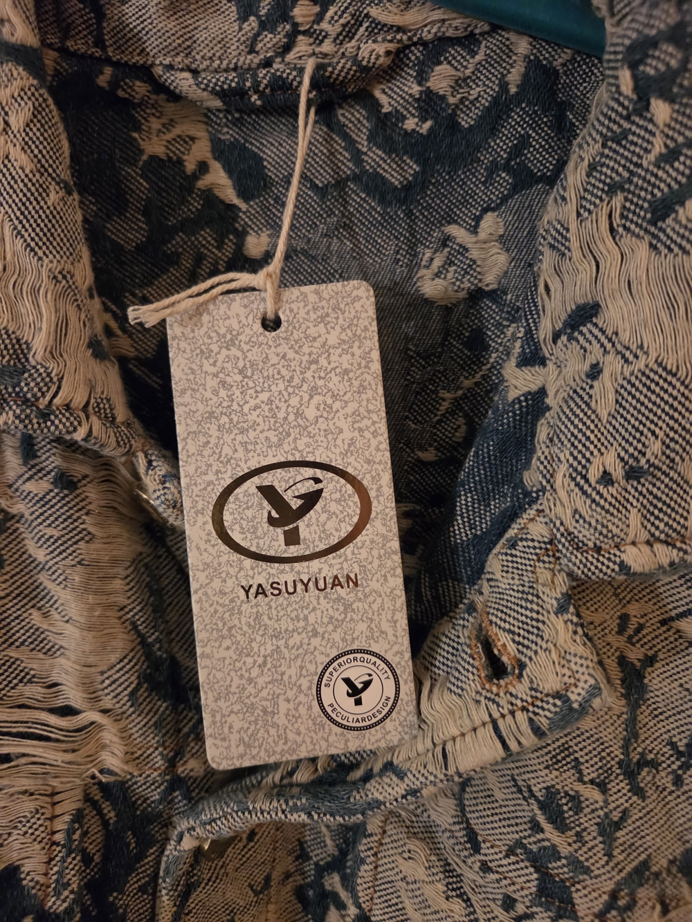 Yasuyuan Floral Jacquard Distressed Denim Trucker Jacket NWT XL
